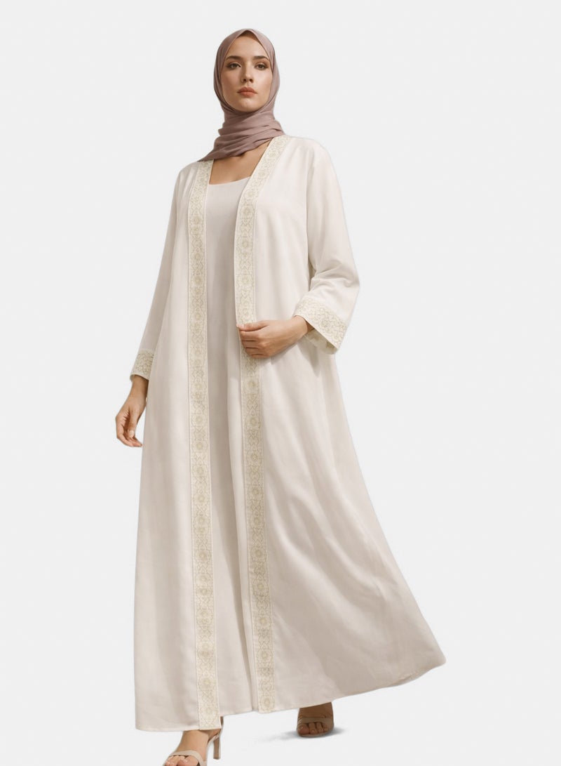Women’s Open Front Abaya with Embroidered Details - Image 1